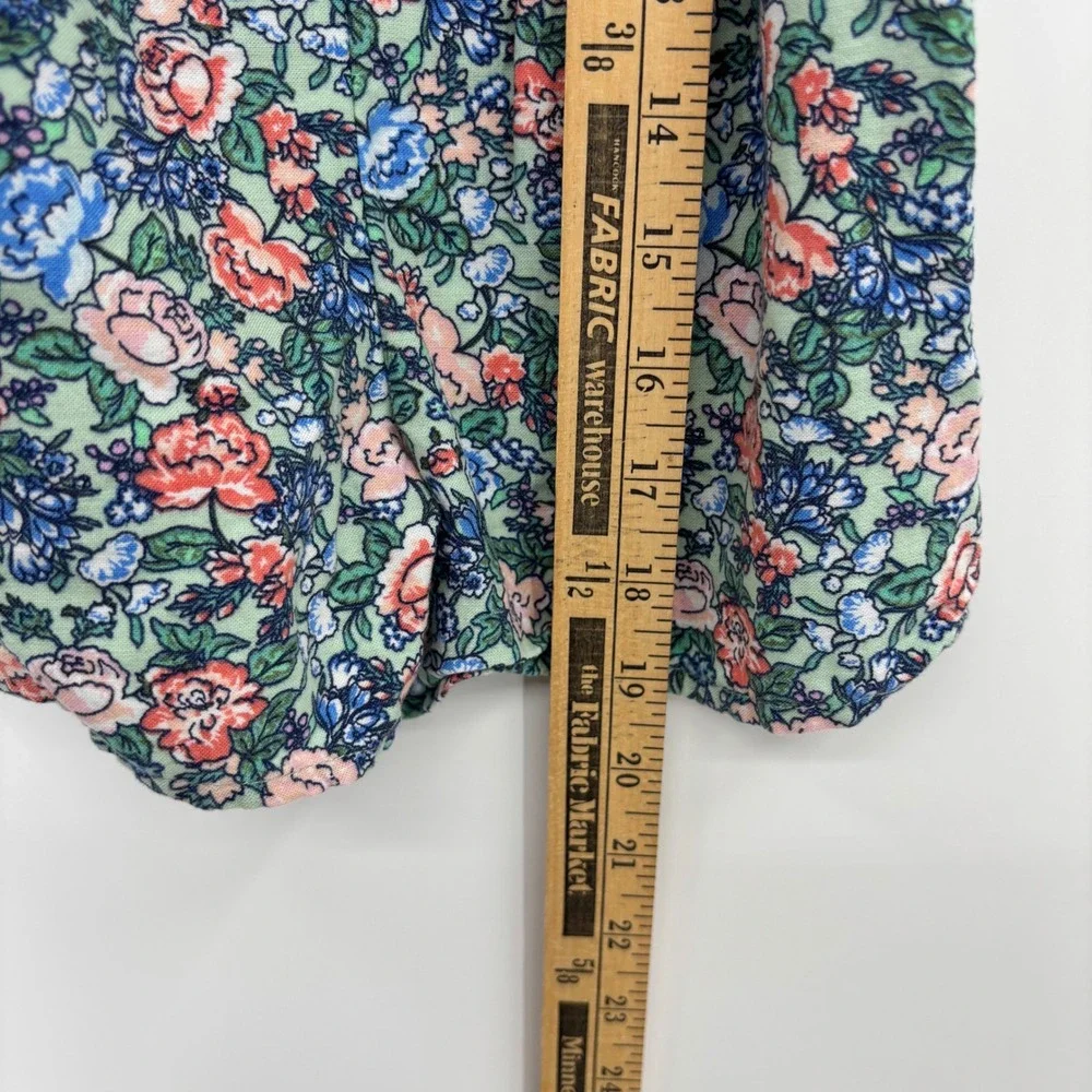 Old Navy Romper Girls 4T Green Floral Cotton Linen Sleeveless Summer Boho Linen
